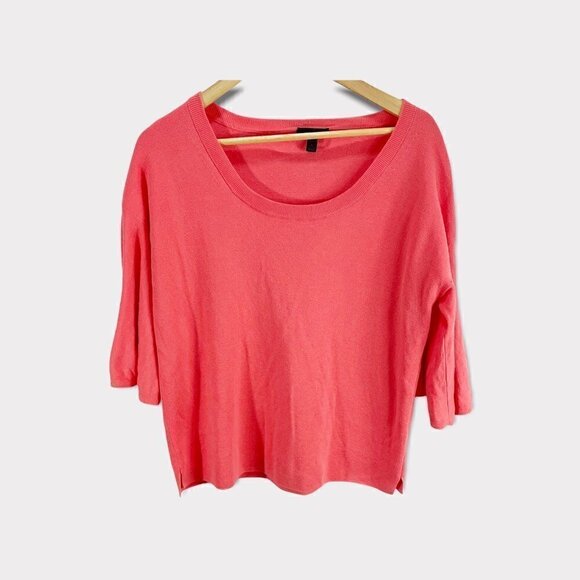 J.Crew Womens Pullover Sweater Pink Cotton 3/4 Trumpet Sleeve Scoop Neck L - Picture 1 of 5